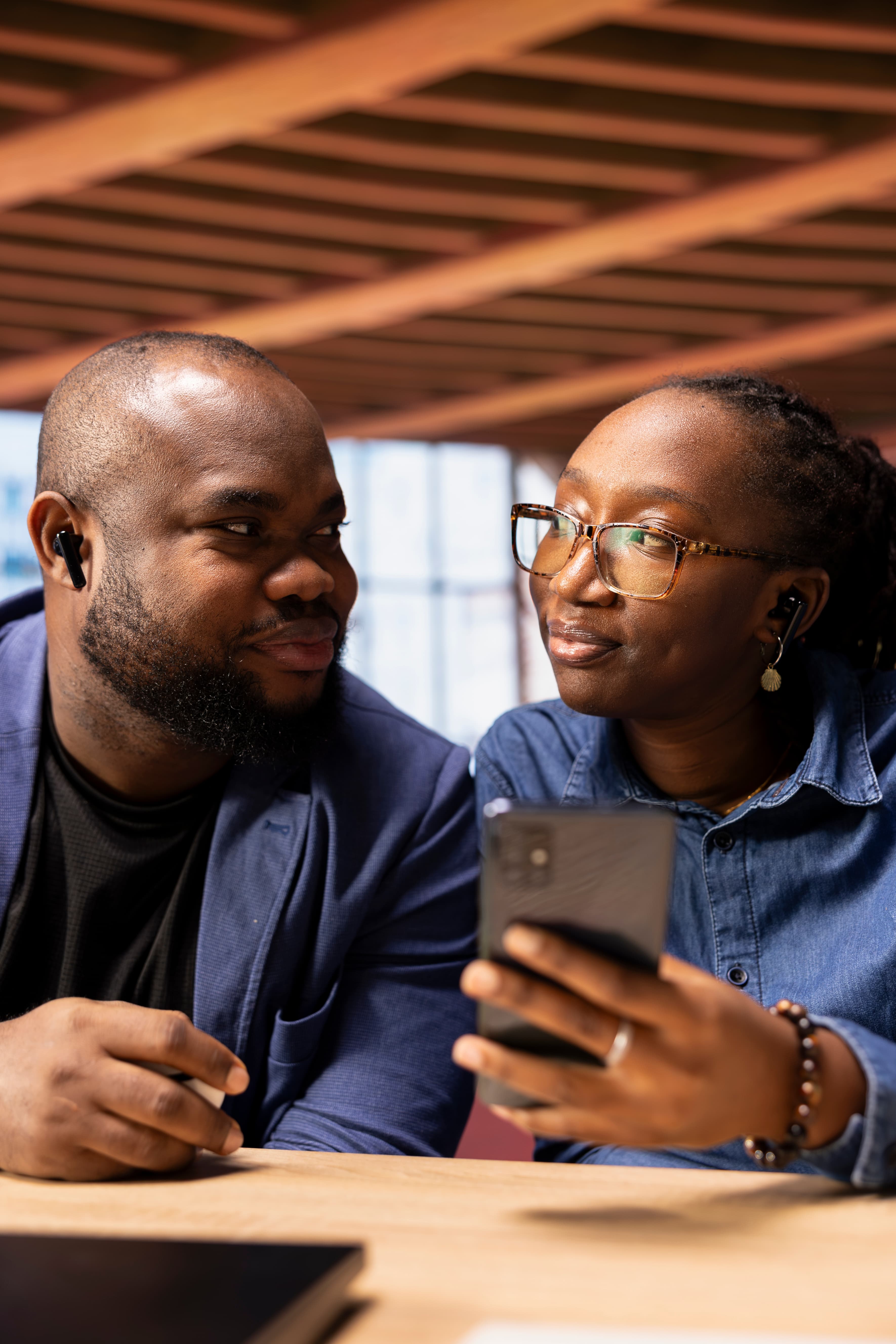 Couple looking at a phone together